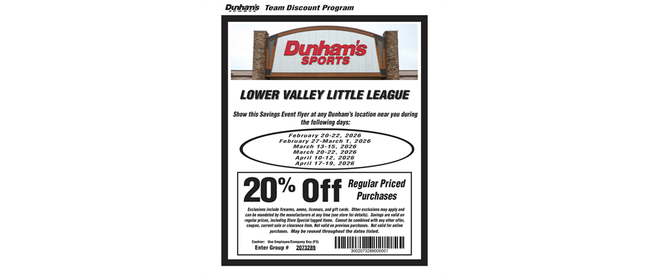 Dunhams Sports- LVLL 20% Discount 
